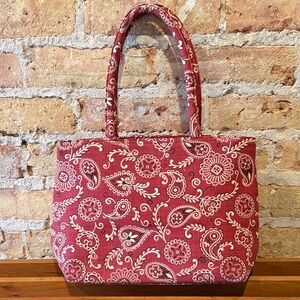 Longaberger Red Paisley mini hand tote bag